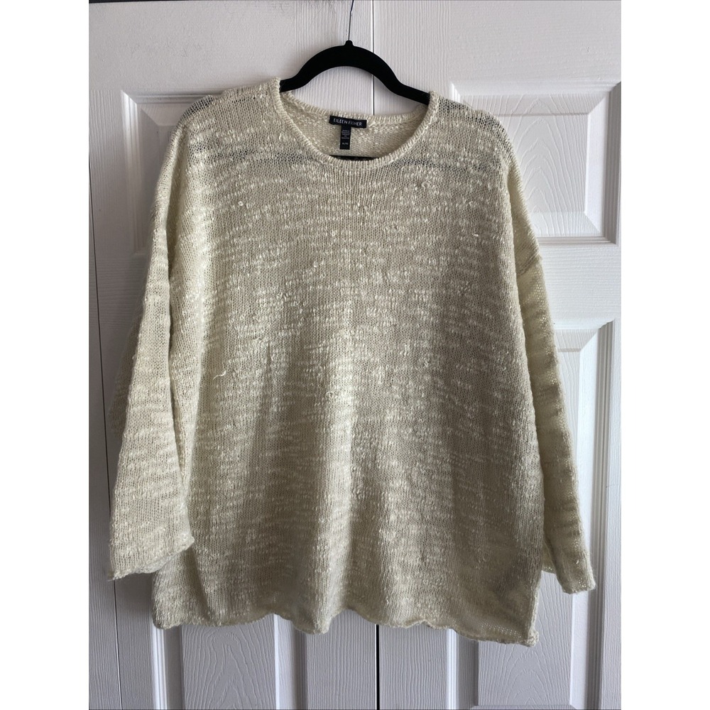 Eileen Fisher Slub Knit Sweater Womens Size XL Ivory Cream Oversized Mohair